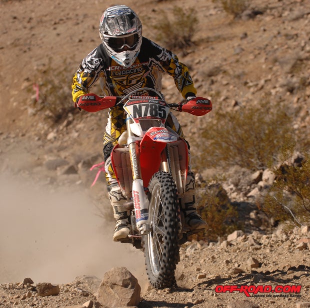 Better known as a motocross/GP/Baja racer for JCR Honda, Timmy Weigand finished a commendable sixth in his first hare & hound despite being very nervous about the bomb run.