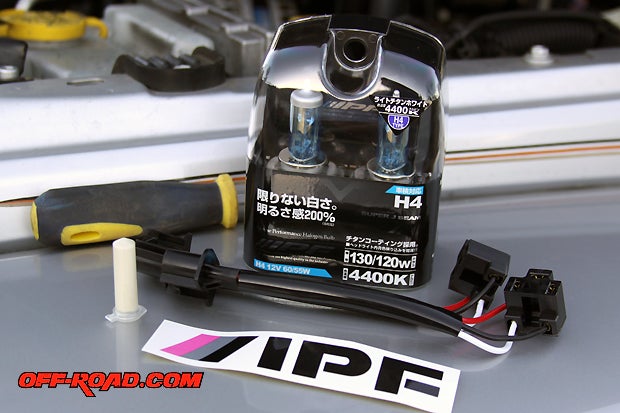 Next is prepping your IPF Head Lamp housing with the IPF Super J Beam H4 Bulbs and adding adapter wiring to be able and run H4 bulbs with H13 plugs.