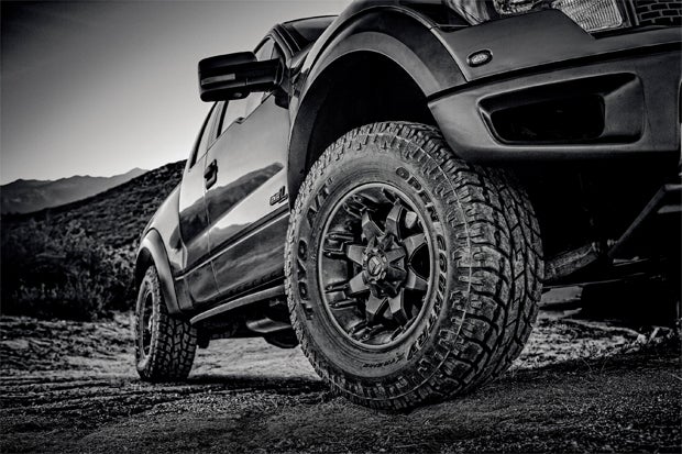 The Toyo Open Country A/T II Xtreme shown on a Ford Raptor. The Xtreme version of the A/T II offers a more aggressive sidewall designed for even more bite in the dirt. Photo courtesy of Toyo Tires.