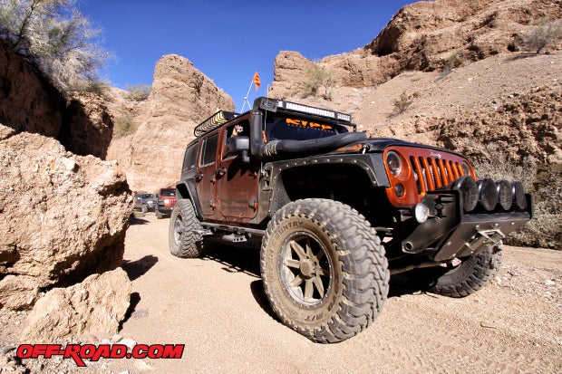Gabriel’s supercharged Jeep Wrangler Unlimited JK driving through Red Canyon. This side trip offered a great lunch spot handpicked by Druck. The canyon walls offered natural shade on one side and a picturesque backdrop with spires and cliffs on the other.