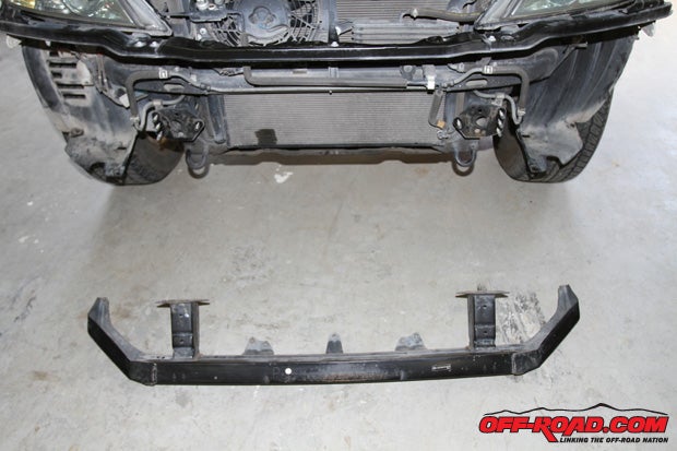 The stock crash bar is removed and will be replaced with a new unit from Metal Tech 4x4. 