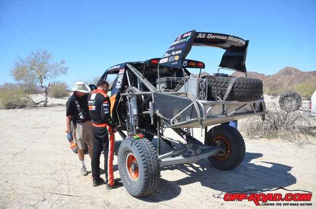 The Trophy Truck design is unique in that the team tried to maintain the cornering ability of their Class 1 car while benefiting from a live axle rear end to tackle the rough straightaways with greater ease (a great strength for the Trophy Trucks in general).