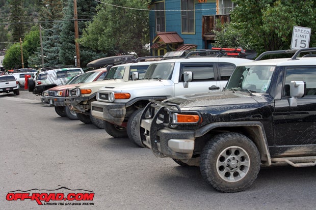 Do you like FJs? Because weve got FJs. Ouray was filled with Toyotas each evening, most of which were dirty. The big group supper put on in the center of the midway by the summit team meant folks gathered together to end each day, and then drink beer.