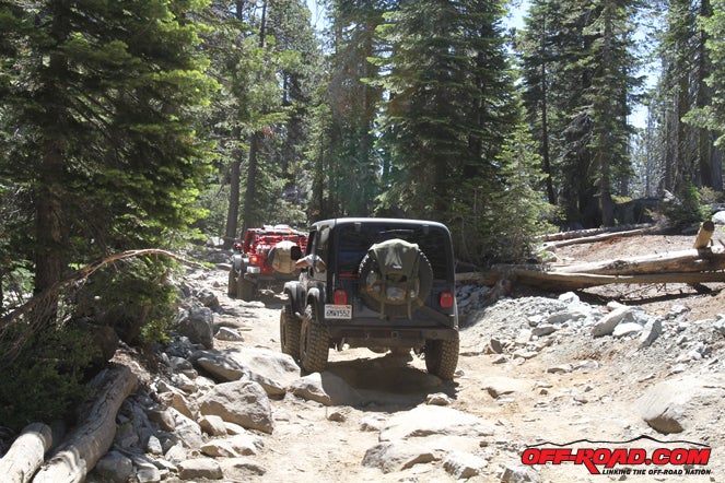 The terrain of the Rubicon shifts from massive granite slopes to rocky section, but just about the entire trail is lined with big green trees. Pretty much everywhere has a great view  unless its from under your busted rig!