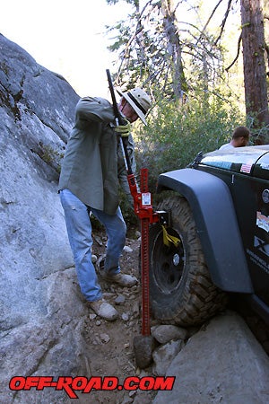 Rick Strawn worked wonders with the Hi-Lift Jack on the Rubicon this past summer. There were a few times when the Jeep lost traction or got stuck. Rick simply got his Hi-Lift Jack out, attached the Lift-Mate, lifted his wheel high-enough to stack some rocks underneath, and off we went. Traction accomplished.