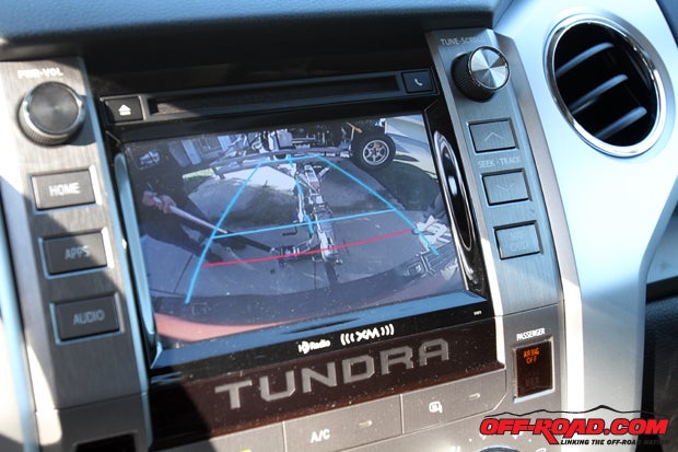The standard backup camera on the Tundra helps in any situations where the truck is in revers, especially our long-bed truck. Most importantly, the camera makes backing up to trailers safer and easier for the driver.