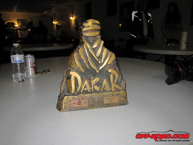 Chris Blaise third-place Trophy from the 2006 Dakar Rally.