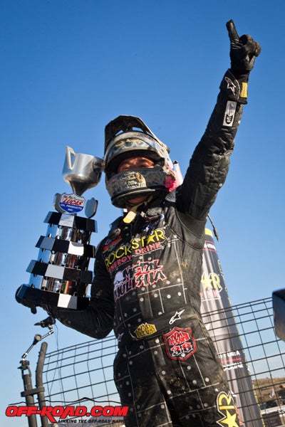 Brian Deegan was the beneficiary of some rough driving in the final turn of the Pro 2 vs. Pro 4 Cup Race, earning the monster $30,000 paycheck for the win. 