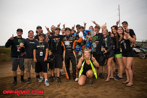CJ Greaves and crew celebrate his impressive weekend at Crandon.