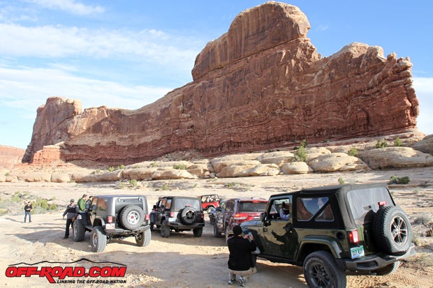 Castle Rock served as the main starting point for our trail ride in the 75th Anniversary Wranglers and Grand Cherokees.