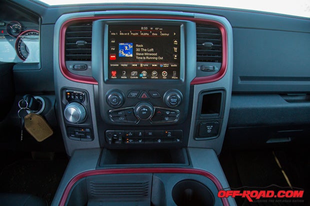 The instrumentation and center stack on the Ram Rebel has just a little more flair than the Tundra TRD Pro, and we preferred the 8.4-inch U-Connect touchscreen. 