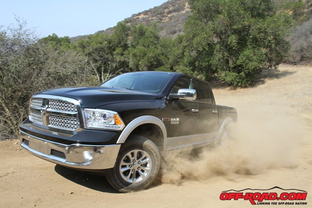 The 2014 Ram 1500 is available with traditional coil-over suspension or the optional air suspension system shown on our test truck here.