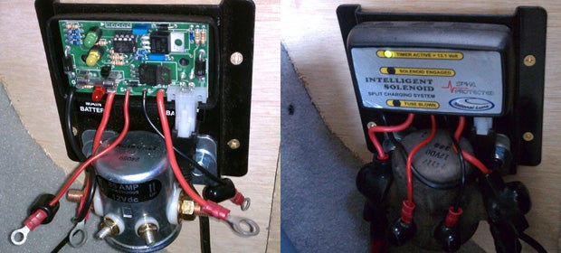 The left shows the National Luna system fried, while the right shows the unit up and running after re-wiring it. 