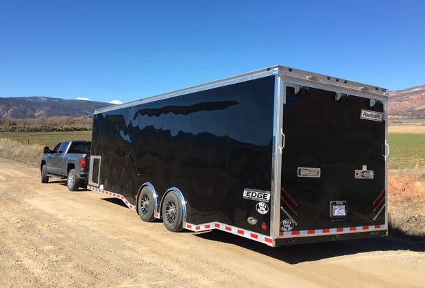 The enclosed trailer holds a GMC Canyon and weighs about 10,000 pounds. It was a great test of the performance of the new Duramax in a real-world situation.