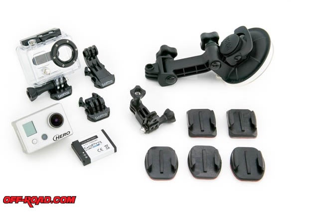 The GoPro HD Hero Motorsports Kit features extra mounts and a suction cup mount to affix it to a car or vehicle. 