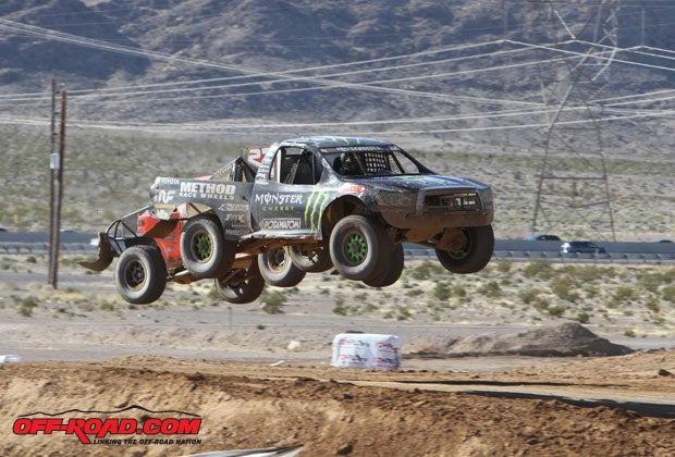 Johnny Greaves and Adrian Cenni keeping it close over one of the jumps on the Primm course. 