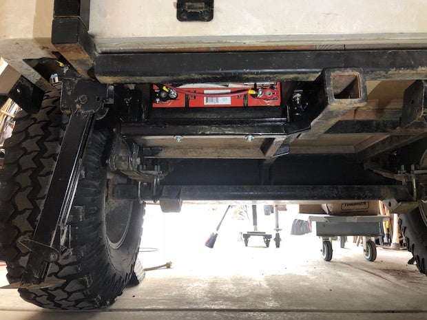 An Odyssey PC2150 provides the system's storage, and is situated under the trailer deck to maintain a low center of gravity.