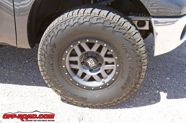 Our E-rated 35x12.5R17 test tires were mounted to the new KMC Machete. The Machete makes just about any tire look good, but we certainly received a lot of positive feedback about the aggressive look of the A/T3Ws sidewall design.