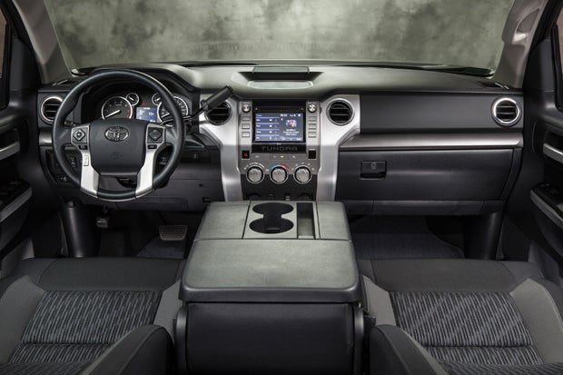 The interior features the biggest change on the 2014 Tundra, with a new center stack cluster, steering wheel, instrumentation and overall styling.