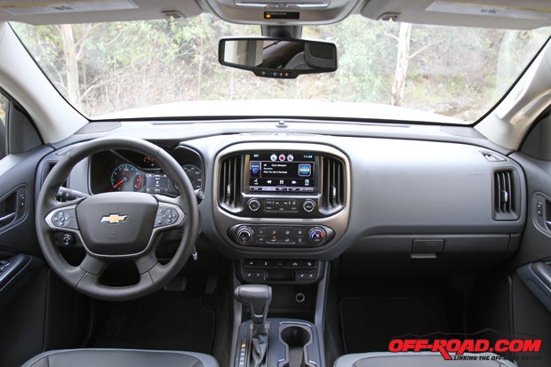 The Chevrolet clearly has the most modern interior layout of the three, with its 8-inch touchscreen display sitting front and center. Both the Colorado and Frontier have power-adjustable drivers seats, but the Colorado also has a vertical adjustment to find that sweet spot for drivers of different heights.