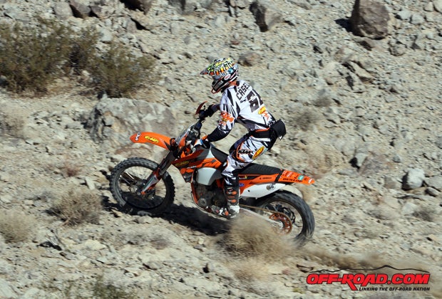 Kurt Caselli showed his knowledge of the terrain by powering up the first hill climb ahead of the pack. The brutal course finally took its toll on his bike and he was unable to finish the race. 