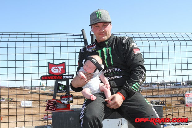 Kyle LeDuc was slowed with electrical issues toward the end of the race but he held on to finish second in Pro 4. He celebrated his podium and fast-lap award with his son Reed.