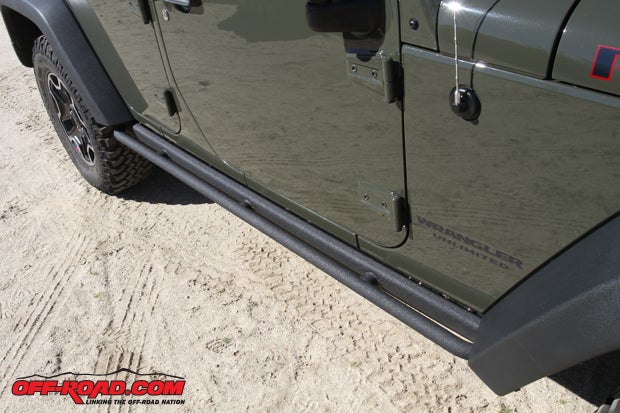 The upgraded Mopar rock rails not only provide added side rail protection, but they also offer a nice ledge for hopping into the Jeep. 