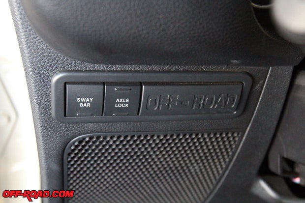 The Sway Bar disconnet and front and rear lockers are controlled by switches just to the left of the steering wheel.