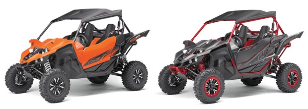 There are three different color options in total for the YXZ1000R SS, including Yamaha Blue, Orange and Black (left) and Special Edition Black Matte and Red (right)