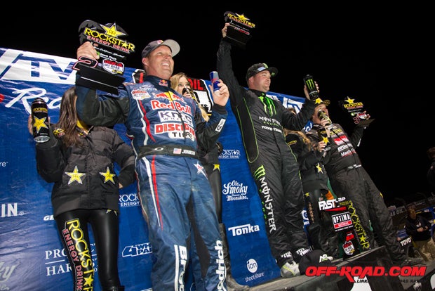 The Pro 4 podium featured winner Kyle LeDuc (center), Ricky Johnson in second (left) and Rob MacCachren (right) in third. 
