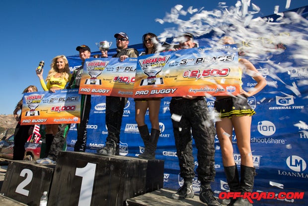 Steven Greinke wrapped up the Pro Buggy title yesterday at Round 15, and he followed up his second consecutive championship with a $10,000 victory in the Pro Buggy Cup Race at Lake Elsinore. Dave Mason finished in second place and earned $5,000, while Larry Job rounded out the podium in third and earned $2,500.