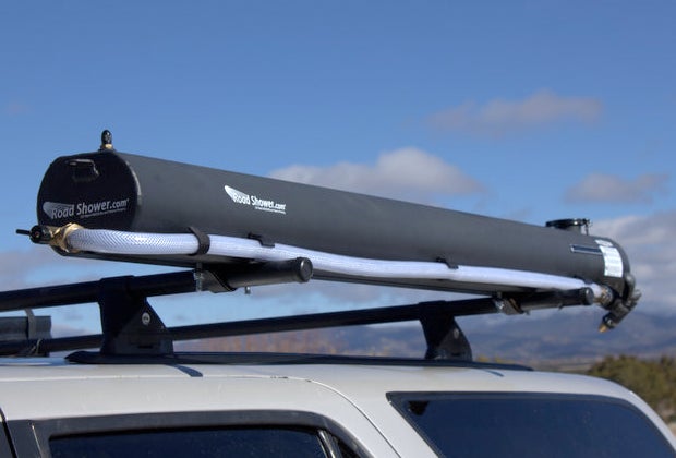 The Road Shower 2 can mount to roof racks, bumpers and trailers and at only 16 pounds when not full it's light enough to easily move around. 