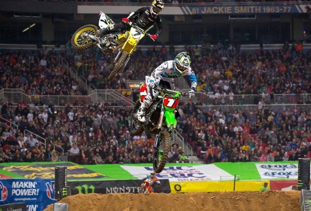 Ryan Villopoto led James Stewart early in the race, but Stewart took the lead and never looked back. 