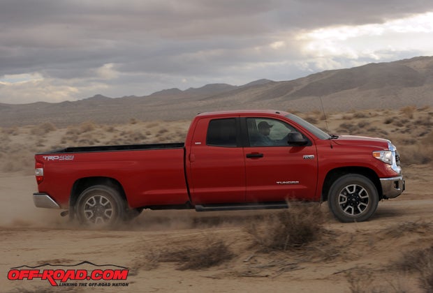 Our TRD-equipped Tundra features upgrades Bilstein shocks and engine and fuel tank skid plates for added off-road protection. It doesnt quite have the clearance for any aggressive trails, but the 4x4s power and comfort make it feel right at home in the dirt. 