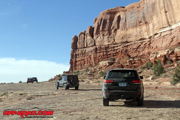 We traversed a number of trails throughout the day with a wide variety of terrain that included sand, mud, dirt, rocks and Moab's famous slickrock.