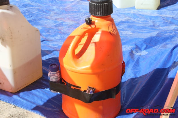 Gas cans were furnished with snacks, goggles and other goodies since only racers were allowed in the pits.