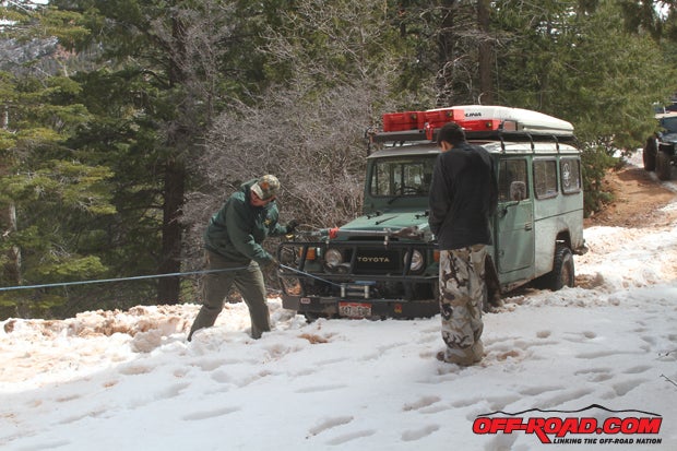 This one snow bank forced three of our six vehicles to winch out due to its sneaky depth. We actually used Superwinches on a Superwinch run - who knew? 