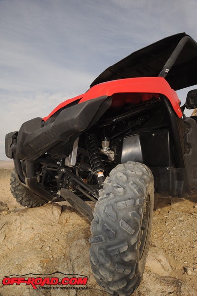 The independent, double-wishbone front suspension on the Viking provides 8.1 inches of travel to make it capable in the whoops and rocks. 