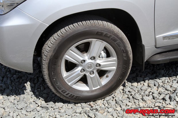 Theres only one option for wheels on the 2015 Land Cruiser, and thats an 18 x 8-inch Aluminum alloy wheel featuring a high-gloss finish. The P285/60 Bridgestone Dueler H/T tires may be on the more road friendly side, but they do provide ample traction for moderate off-roading.