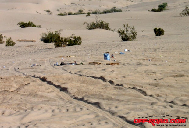 This picture is pulled from the Off-Road.com archives from a story about Glamis slobs. Pick up after yourself whenever enjoying public lands  in fact, try to leave it better than you found it! 
