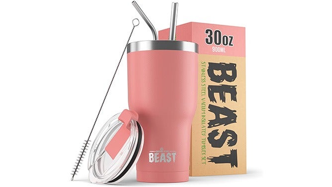Greens Steel beast 30oz insulated drink tumbler pink