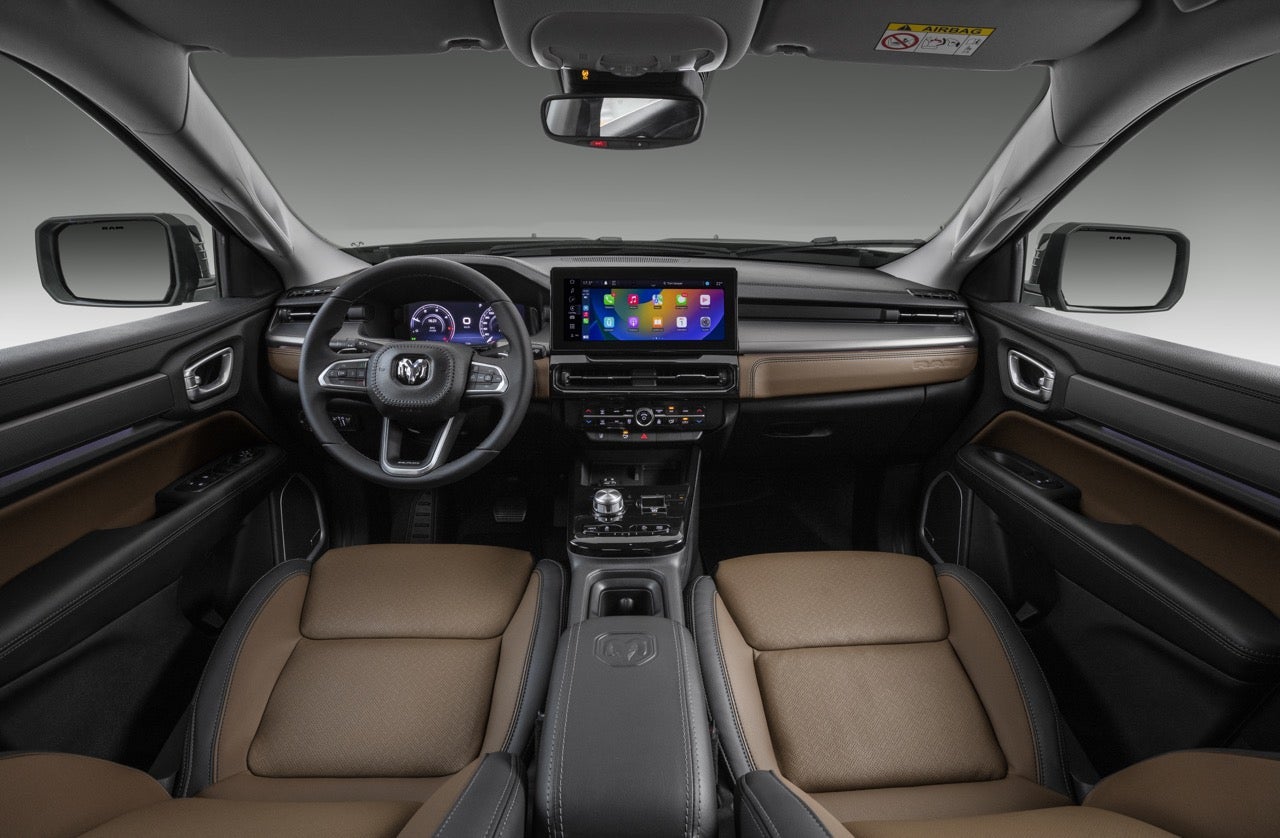The front seats and dashboard of the new Ram Rampage