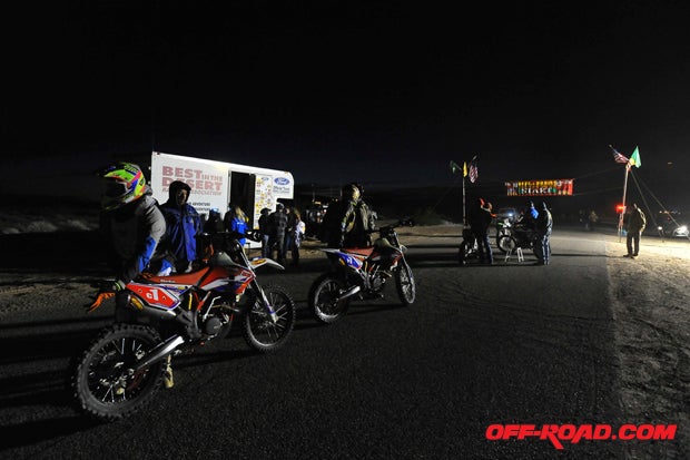 Todd Abratowski (C1) takes his place in pre-dawn staging. A few hours later, he and Chris Mast would give the Purvines Beta Racing team its first win of the year, having triumphed in Over 40 Pro while placing fifth overall. (The Purvines squad would win two other classes--Over 30 Pro and 250cc Pro--in its debut aboard Betas.)