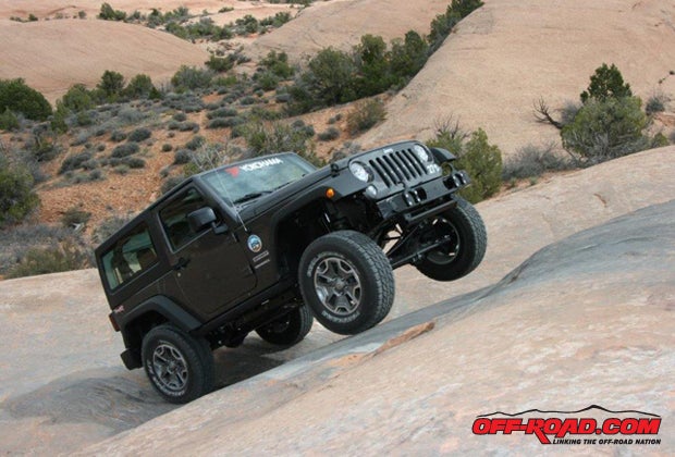 A few of the shorter two-door Wranglers maintained traction while lifting a tire or two. After he lifted the tire, the driver said he thought he was going over backward.