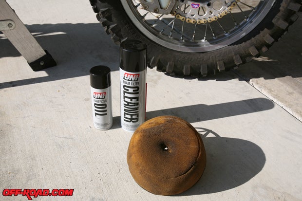 After a few rides, we needed to clean our dirty air filter. We used UNIs air filter cleaning kit to get the dirt out.