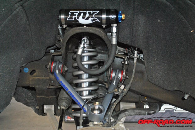 Heres a look at the final configuration of the front suspension modifications before the wheels and put back in place.