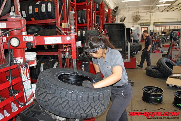 Veronica at Americans Tire goes to work mounting our 285/70R17 Nitto Ridge Grapplers on the Icon Alloy Alpha wheels. 