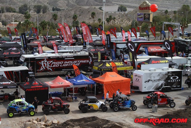 UTVs line up for technical inspection during contingency at the Polaris RZR UTV World Championships.