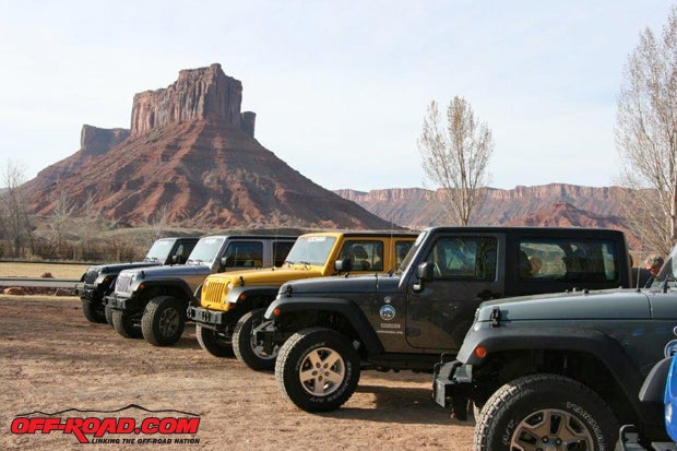 All lined up at Sorrel River Resort, the new Wrangler Sport models were two- and four-door models, and we were asked to pick our mount for the day.