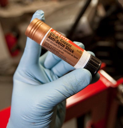 Copper antiseize helps keep parts from freezing up when rust creeps in.